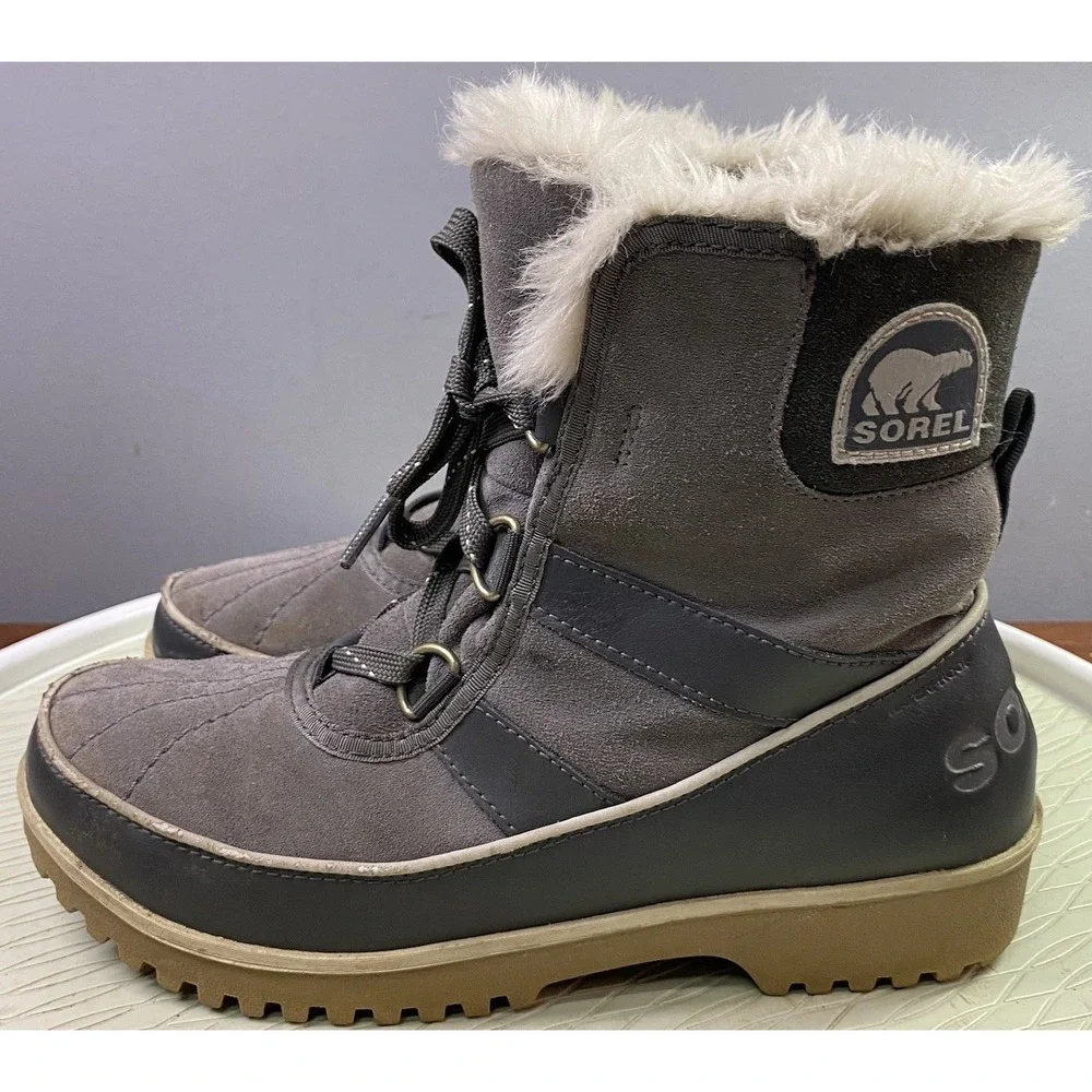 Sorel Tivoli II Women's Winter Snow Boots Waterproof Suede Faux Fur‎ Gray 8.5